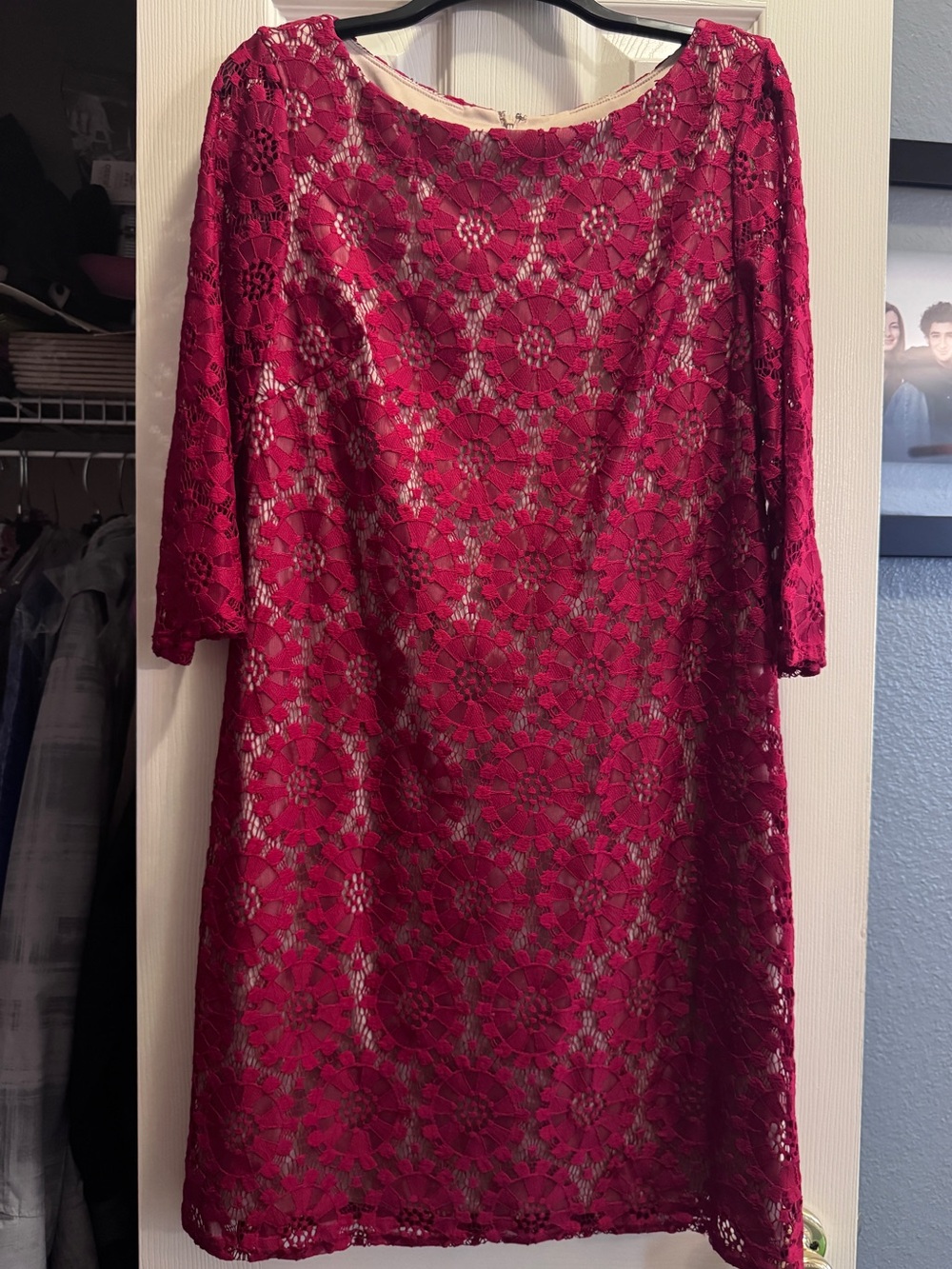 Jessica Howard Burgundy Floral Lace Midi Dress